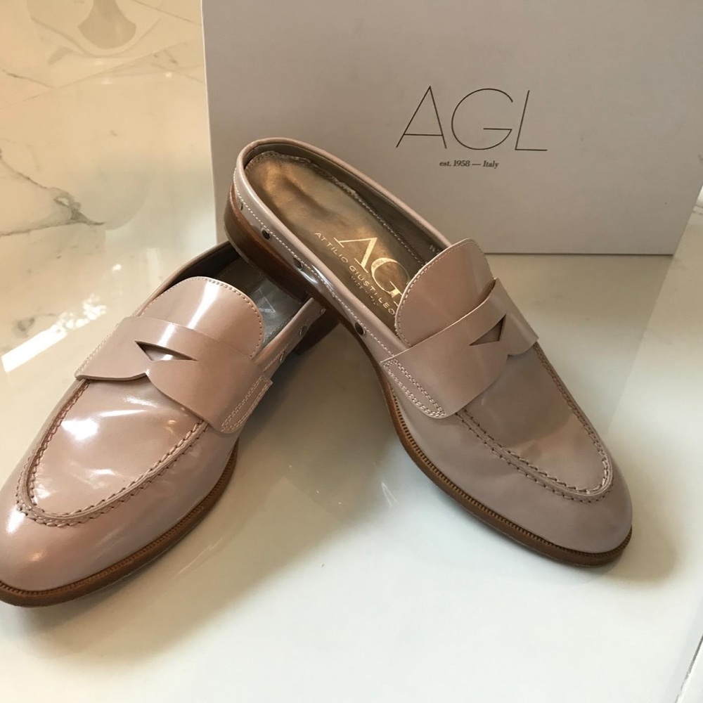 AGL Blush Patent Leather Penny Loafer Mules 9